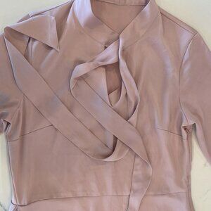 No Tag - HM, Pink, pleated, long cuffed sleeve, neck bow dress, Size M